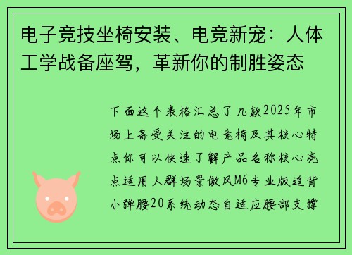 电子竞技坐椅安装、电竞新宠：人体工学战备座驾，革新你的制胜姿态